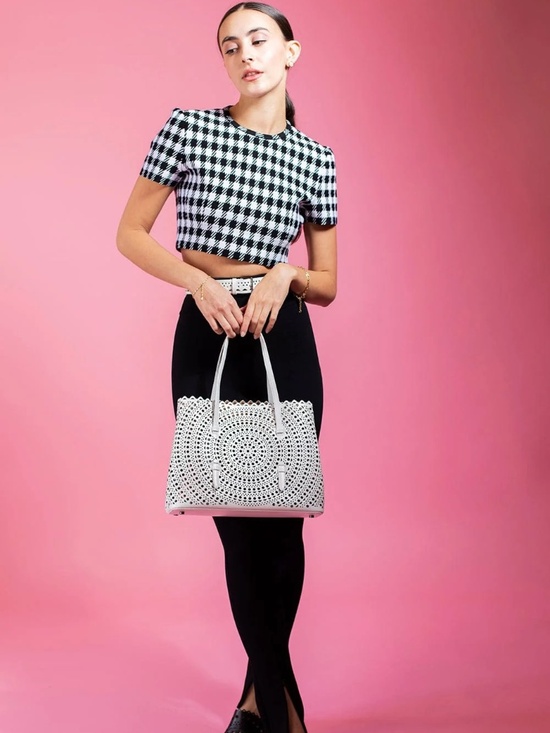 Alaia Tops - Alaia Check Cropped Top in Noir Blanc Size 44 Made in Italy